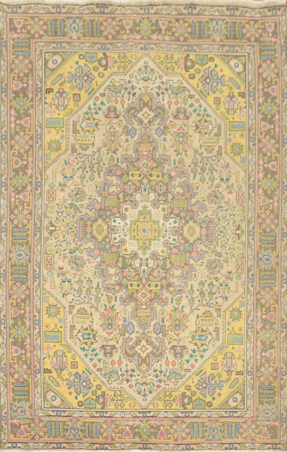 Vintage Geometric Tabriz Persian Area Rug 6x9