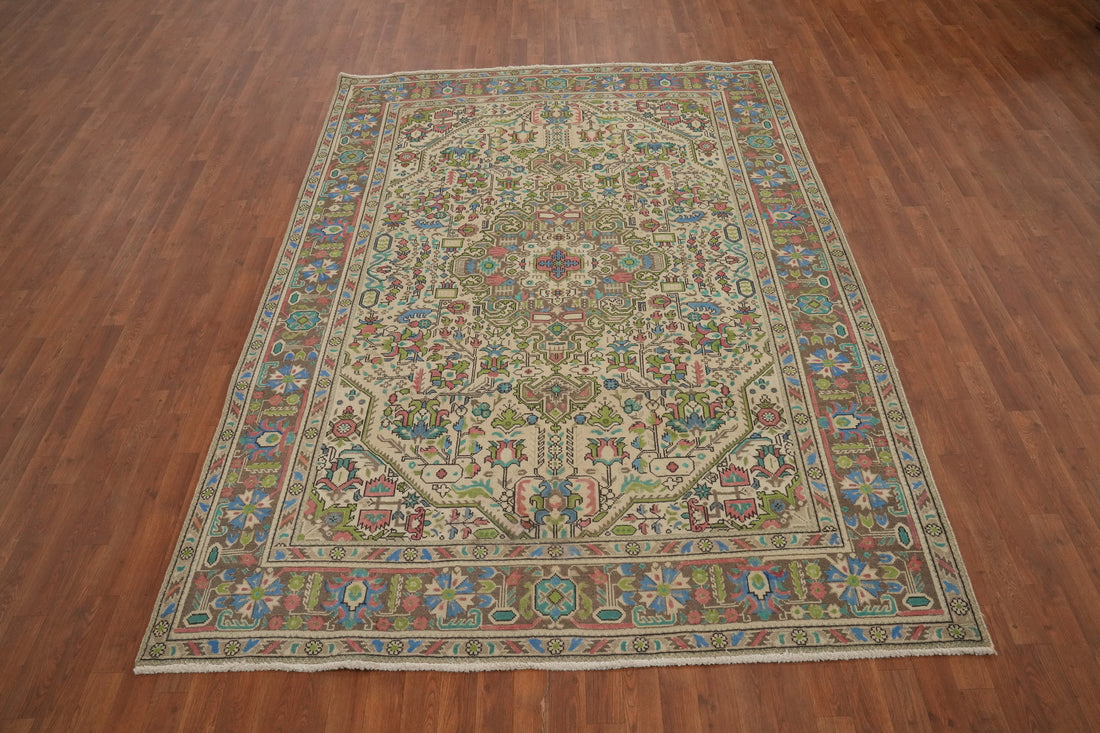 Vintage Wool Tabriz Persian Area Rug 7x9
