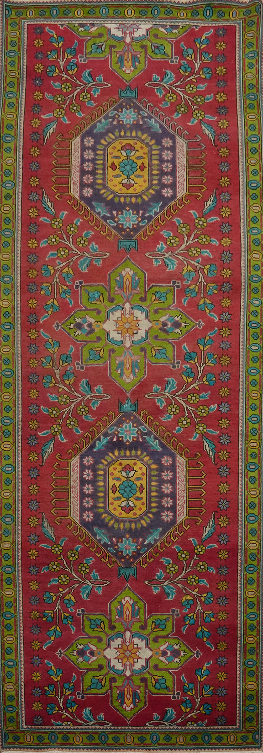 Bohemian Tabriz Persian Runner Rug 3x11 with Floral Medallions and Borders