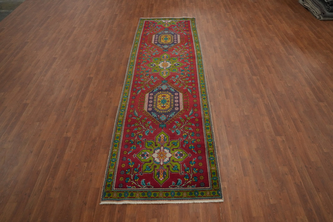 Bohemian Tabriz Persian Runner Rug 3x11 with Floral Medallions and Borders