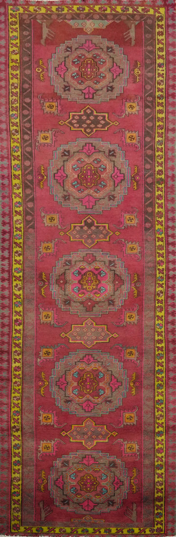Vintage Geometric Heriz Persian Runner Rug 3x13