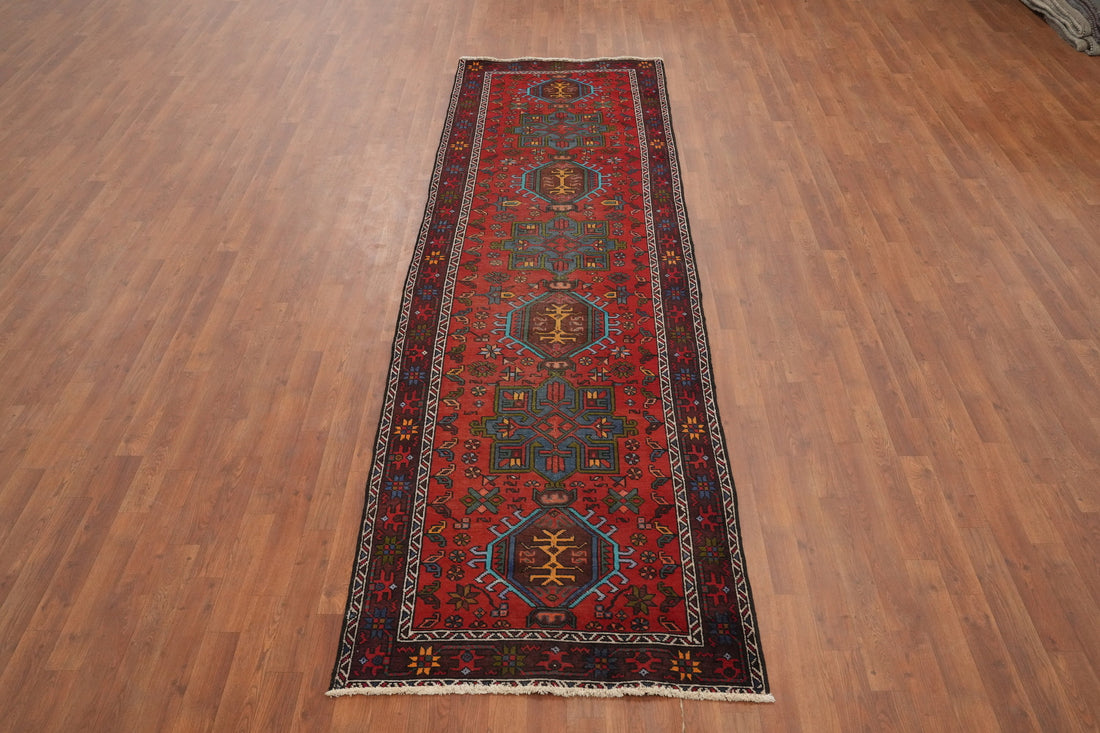 Vintage Geometric Heriz Persian Runner Rug 3x11