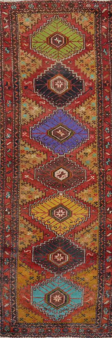 Geometric Wool Heriz Persian Runner Rug 3x11