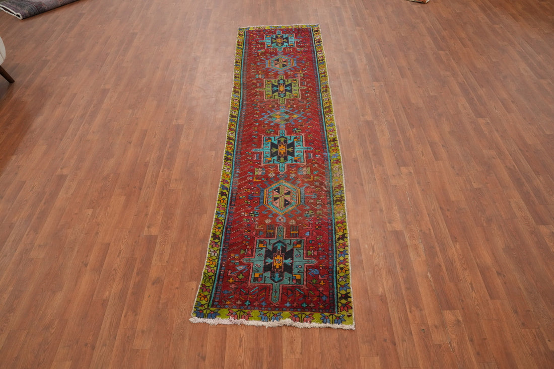 Vintage Geometric Heriz Persian Runner Rug 2x10