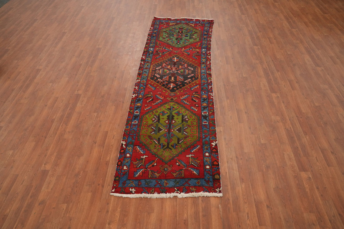 Geometric Heriz Persian Runner Rug 3x10