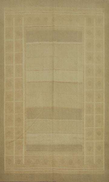 Classic Neutral Toned Kilim Area Rug 6x9 with Minimalist Design