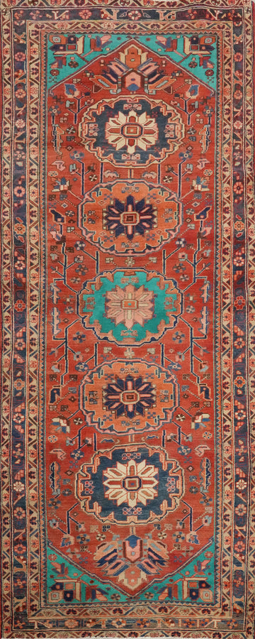 Handmade Wool Heriz Persian Runner Rug 4x10