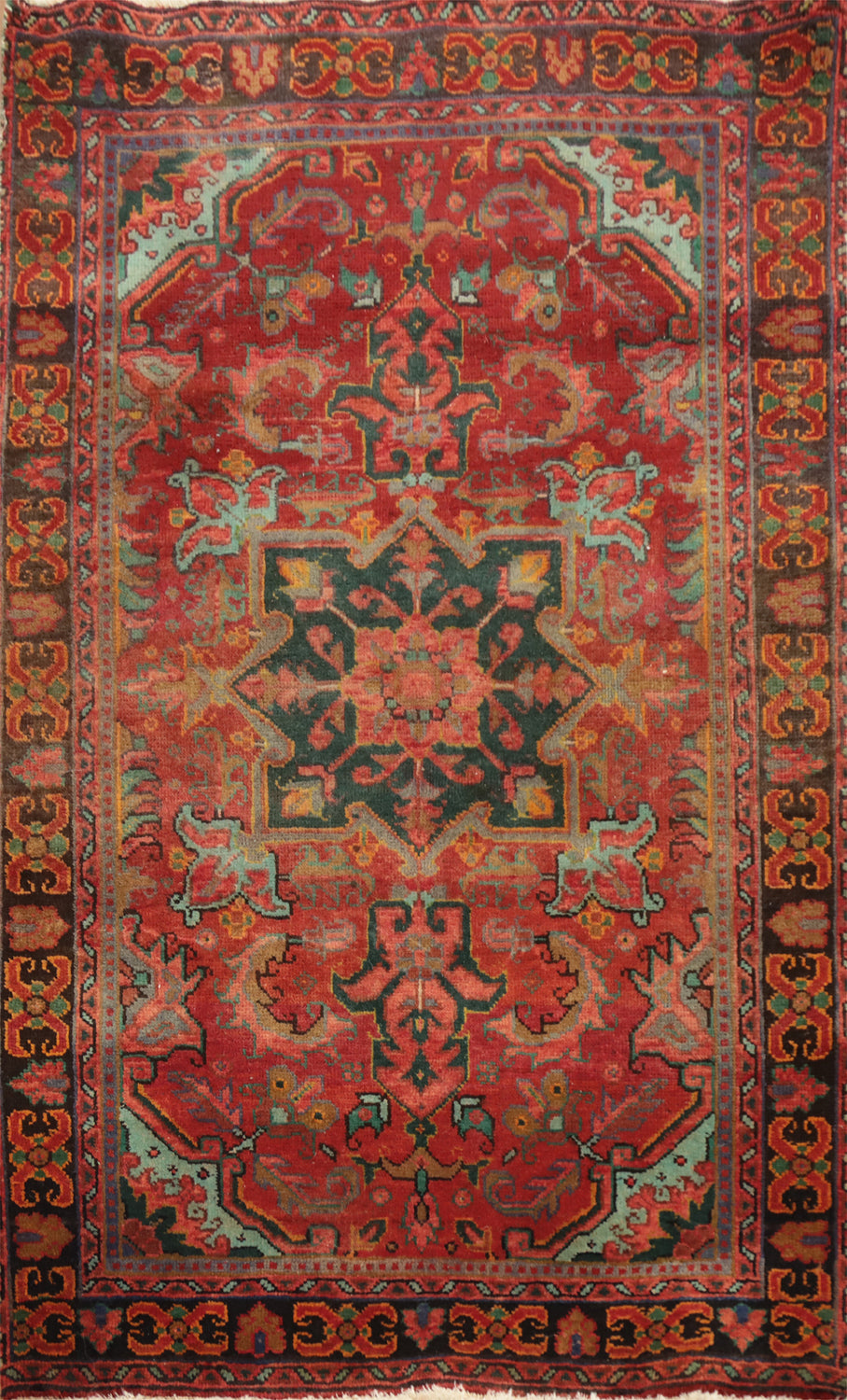 Vintage Red Medallion Heriz Persian Rug 3x5