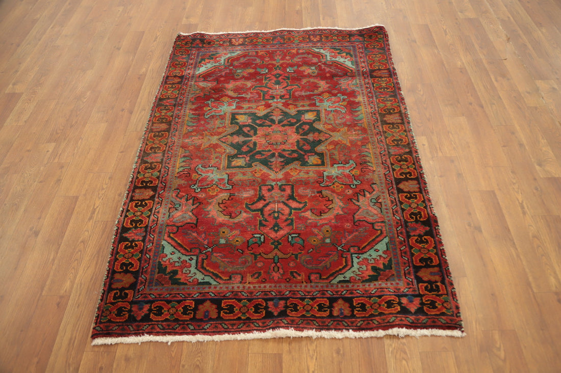Vintage Red Medallion Heriz Persian Rug 3x5