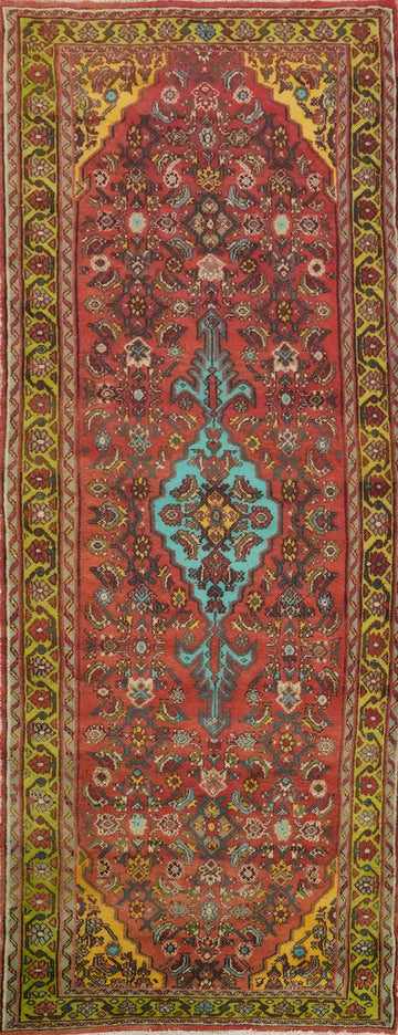 Handmade Wool Hamedan Persian Runner Rug 4x10