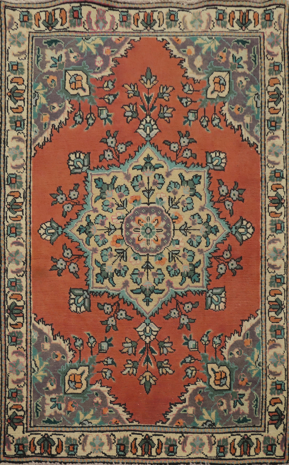 Geometric Wool Orange Tabriz Persian Rug 3x5