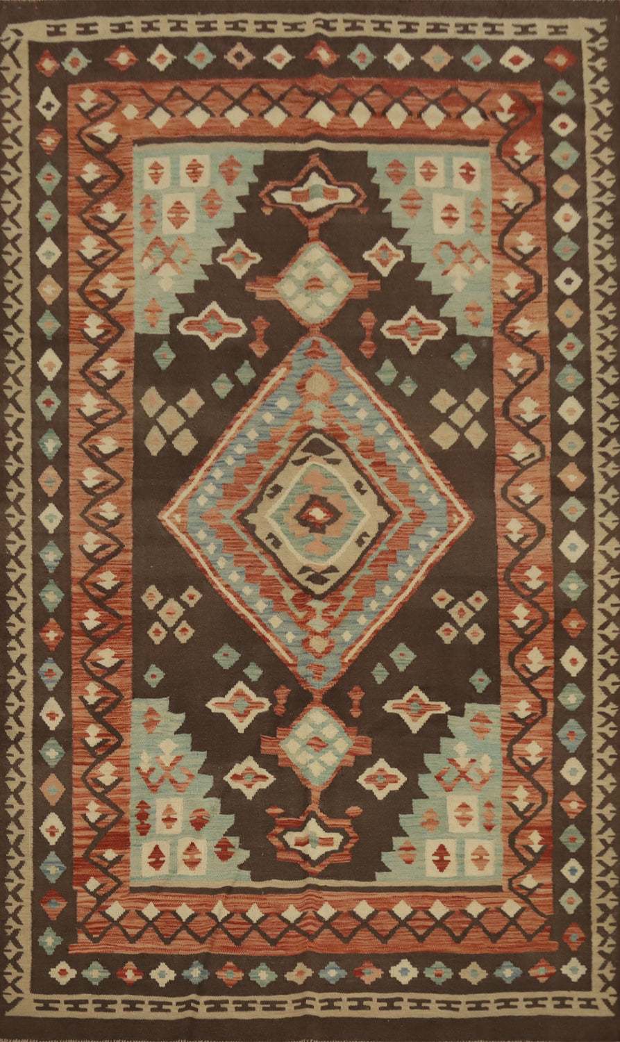 Vegetable Dye Tribal Wool Kilim Handwoven Area Rug 7x10