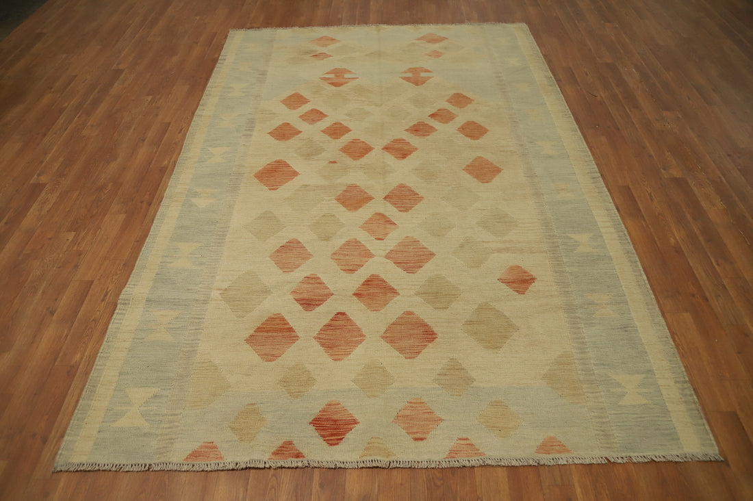 Vegetable Dye Geometric Kilim Flat Weave Area Rug 6x9