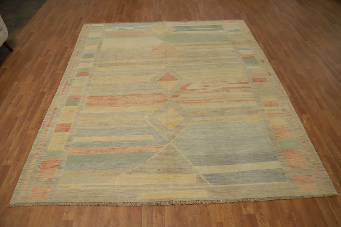 Vegetable Dye Geometric Kilim Flat Weave Area Rug 8x10