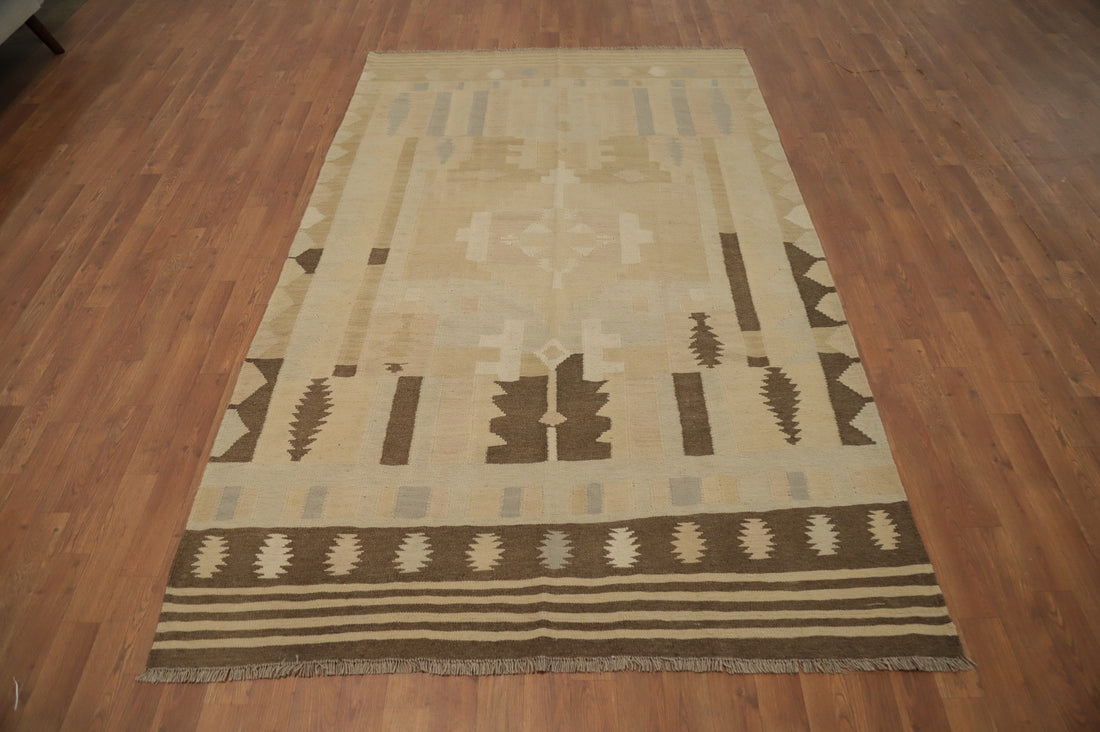 Vegetable Dye Geometric Kilim Flat Weave Area Rug 5x8