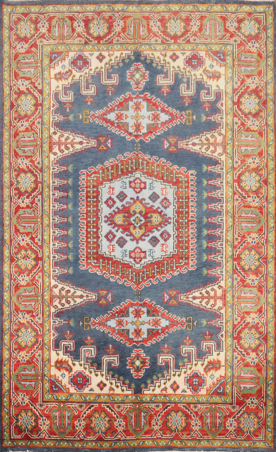 Blue Geometric Viss Indian Area Rug 6x9