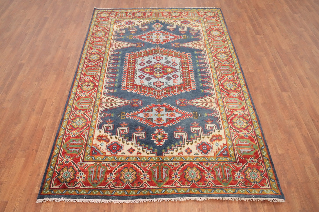 Blue Geometric Viss Indian Area Rug 6x9