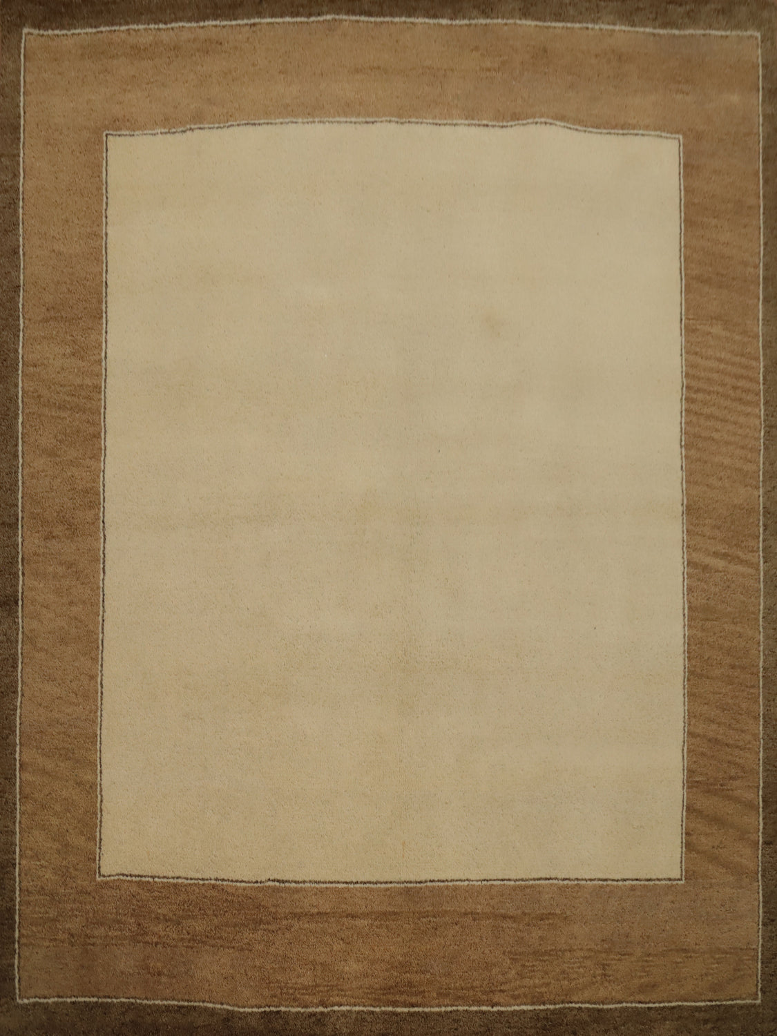 Elegant Two-Tone Beige and Brown Modern Gabbeh Area Rug 7x7