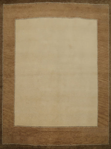 Elegant Two-Tone Beige and Brown Modern Gabbeh Area Rug 7x7