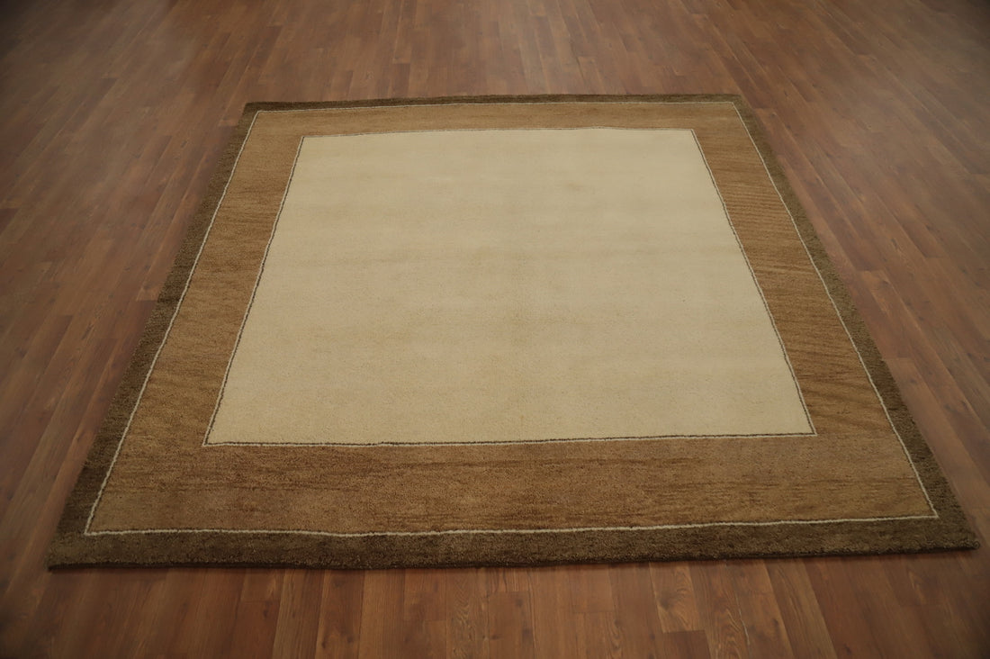 Elegant Two-Tone Beige and Brown Modern Gabbeh Area Rug 7x7