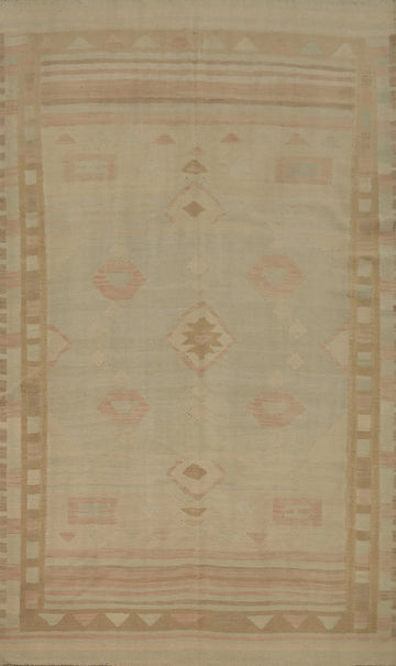 Chic Geometric Pattern Kilim Area Rug 6x9 in Gentle Neutral Palette