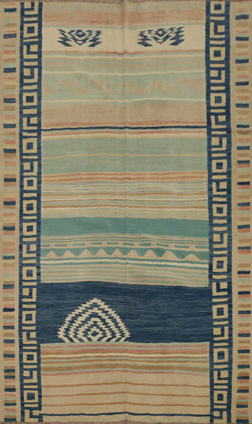 Geometric Delight: Handwoven Kilim Area Rug 6x9