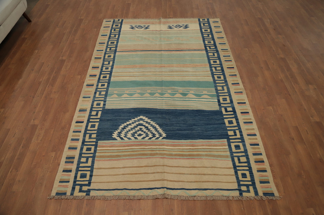 Geometric Delight: Handwoven Kilim Area Rug 6x9
