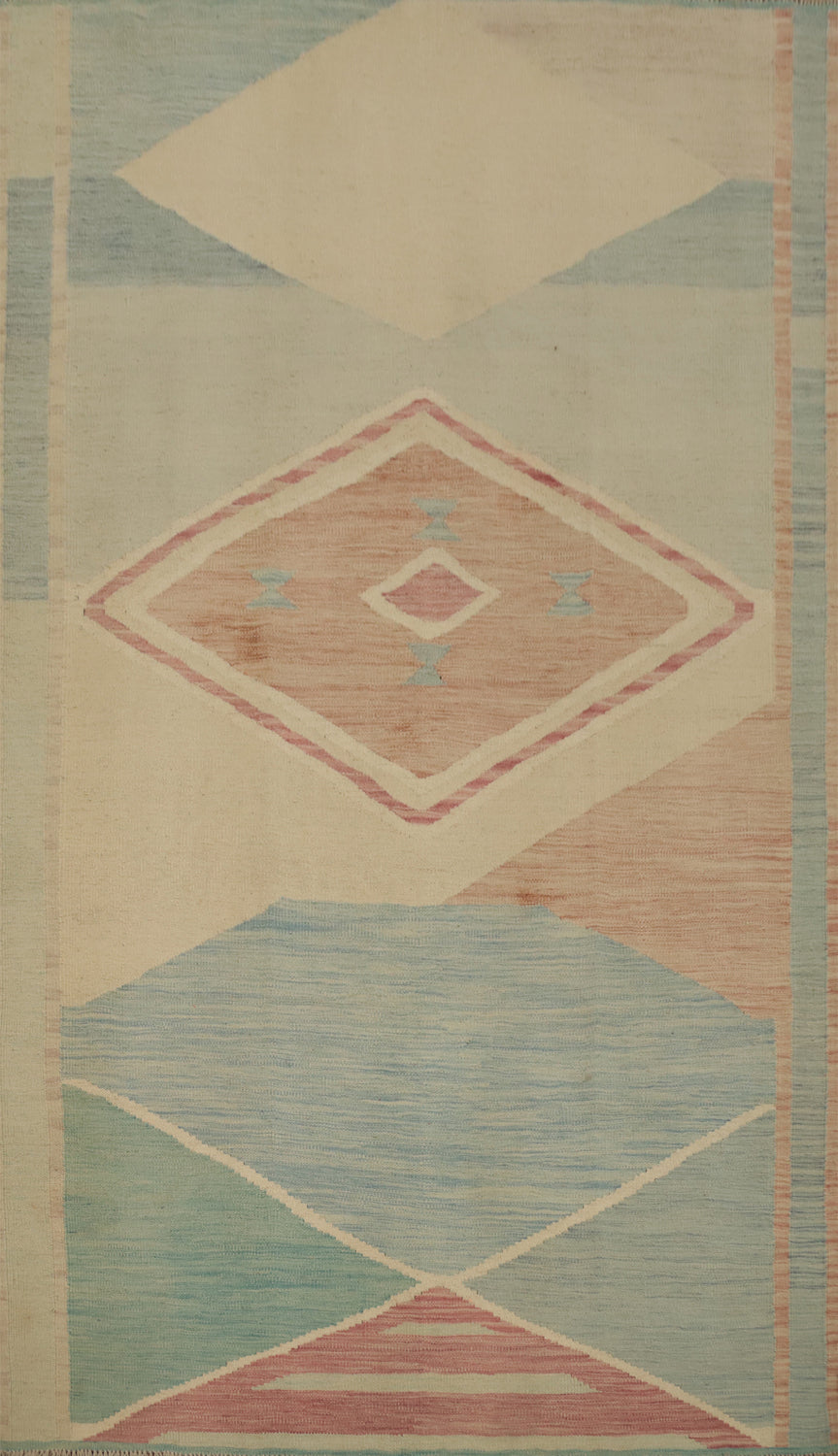 Pastel Geometric Modern Kilim Area Rug 5x8 for Contemporary Interiors