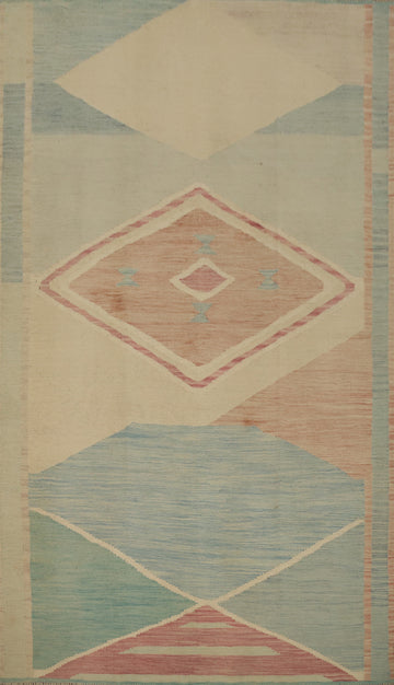 Pastel Geometric Modern Kilim Area Rug 5x8 for Contemporary Interiors