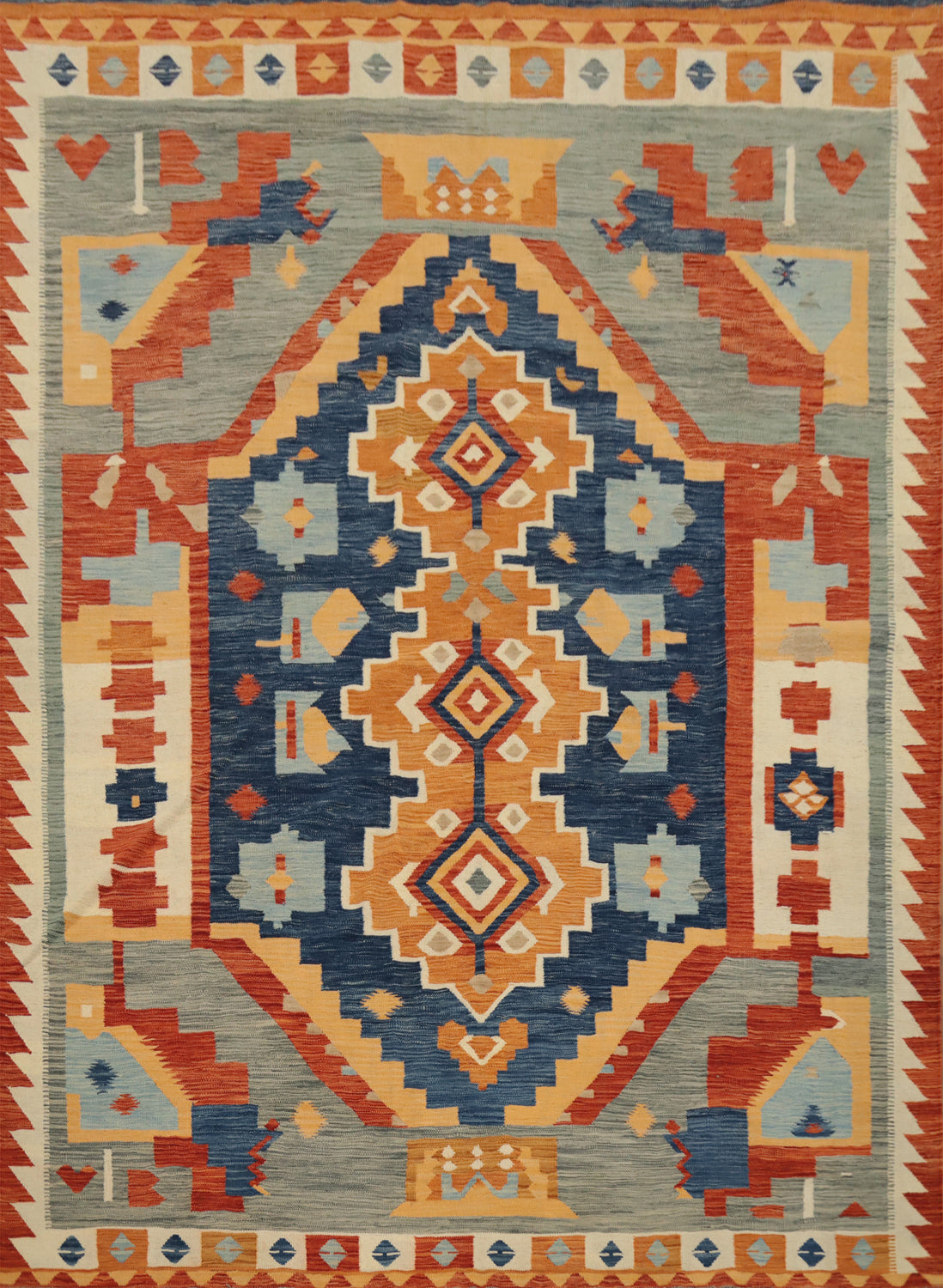 Vegetable Dye Tribal Wool Kilim Handwoven Area Rug 8x10