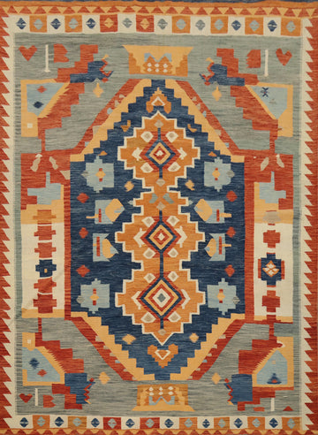 Vegetable Dye Tribal Wool Kilim Handwoven Area Rug 8x10