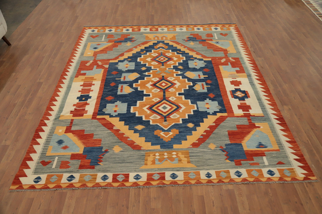 Vegetable Dye Tribal Wool Kilim Handwoven Area Rug 8x10