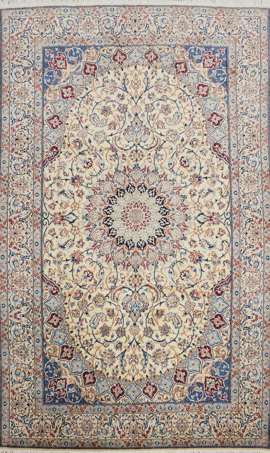 Vegetable Dye Floral Silk Nain Persian Area Rug 7x10