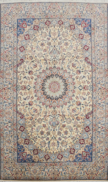 Vegetable Dye Floral Silk Nain Persian Area Rug 7x10