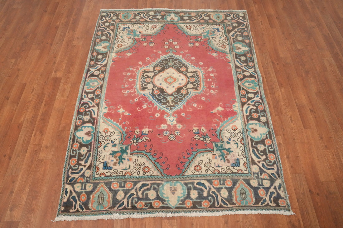 Traditional Pink Wool Tabriz Persian Rug 4x6