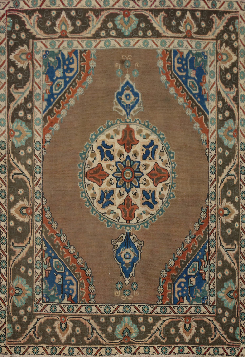Brown Geometric Tabriz Persian Rug 5x6