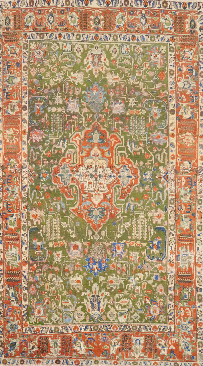 Green Geometric Tabriz Persian Area Rug 5x9