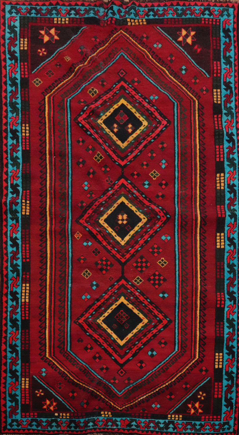 Vintage Geometric Shiraz Persian Area Rug 5x9