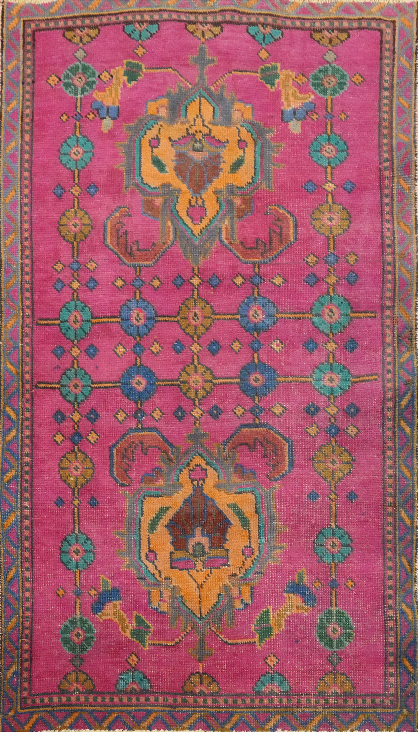 Fuchsia Pink Geometric Tabriz Persian Rug 3x5