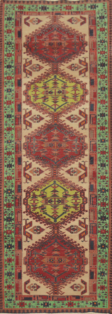 Vintage Geometric Ardebil Persian Runner Rug 3x10