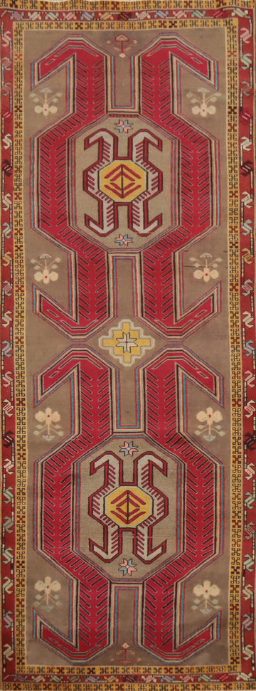 Tribal Geometric Ardebil Persian Runner Rug 4x10