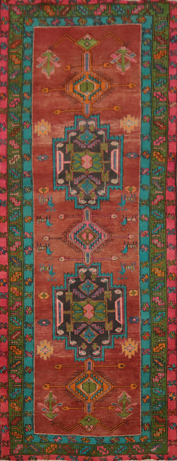Vintage Geometric Ardebil Persian Runner Rug 4x10