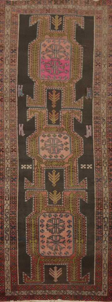 Tribal Geometric Ardebil Persian Runner Rug 4x10
