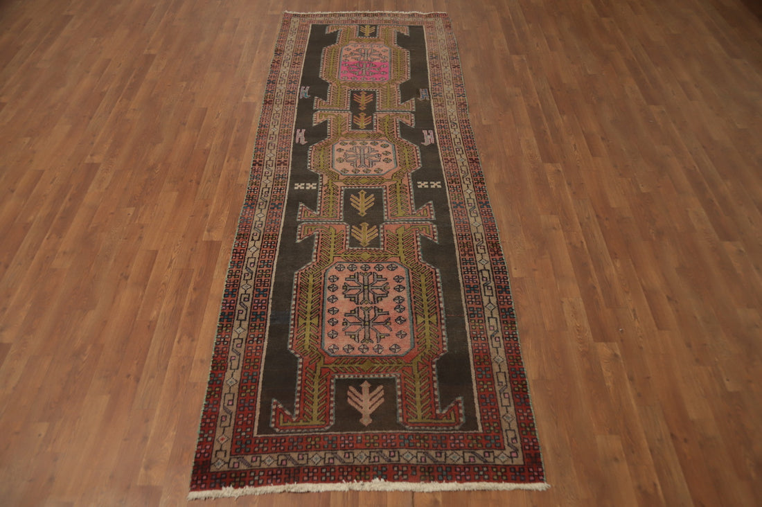 Tribal Geometric Ardebil Persian Runner Rug 4x10