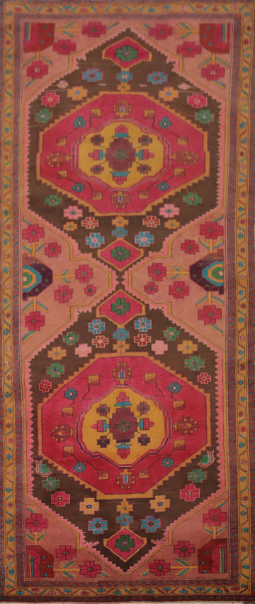 Vintage Geometric Ardebil Persian Runner Rug 4x10