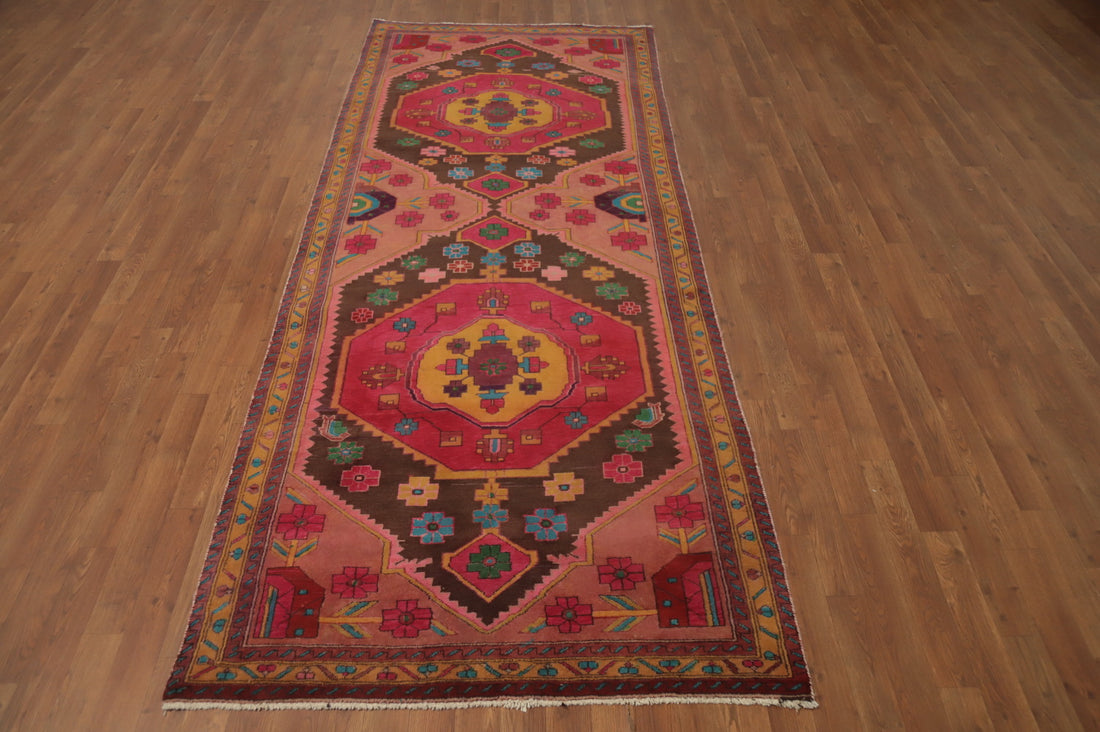 Vintage Geometric Ardebil Persian Runner Rug 4x10