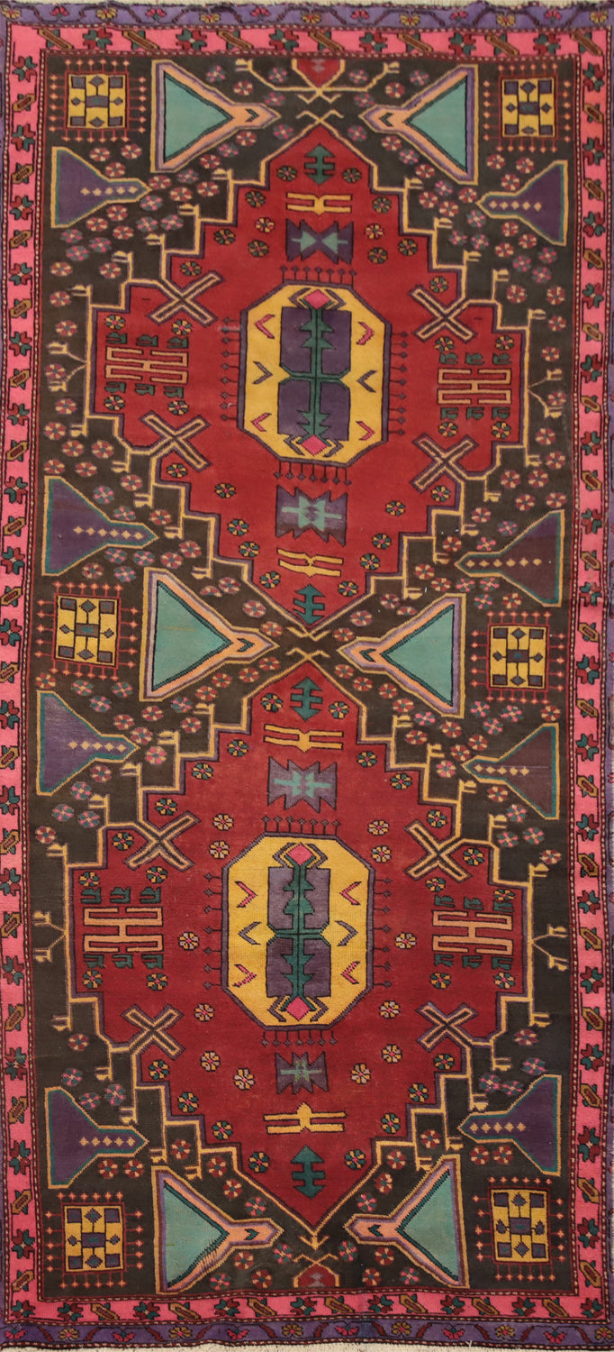 Vintage Geometric Ardebil Persian Runner Rug 4x9