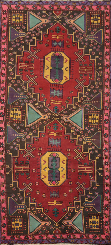 Vintage Geometric Ardebil Persian Runner Rug 4x9