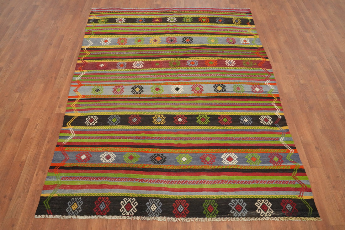 Vegetable Dye Wool Striped Kilim Turkish Rug 5x7