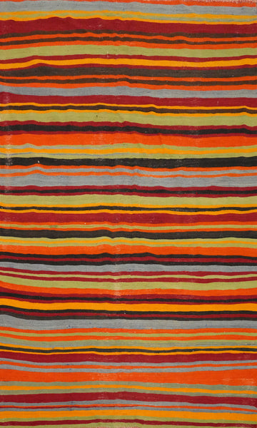 Vibrant Striped Kilim Area Rug 5x8 with Warm Earthy Tones
